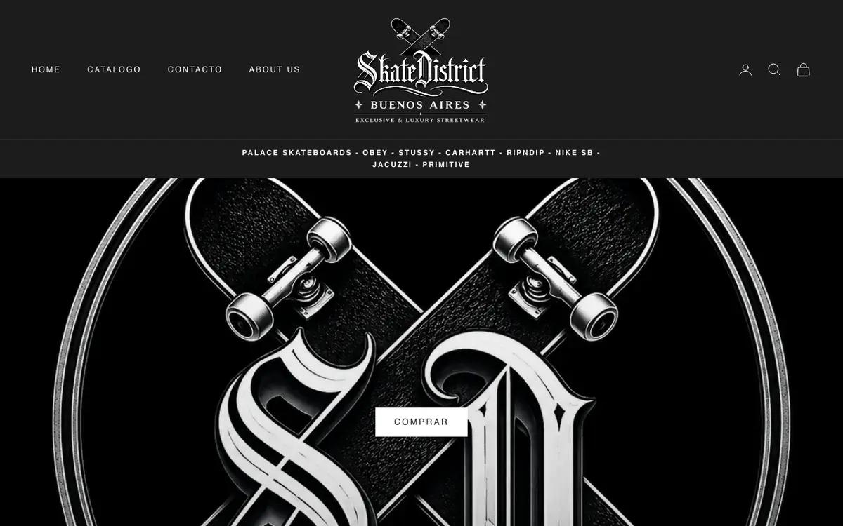 Sitio web de Skate District, streetwear premium